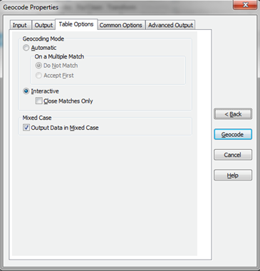 Geocode Properties-Table operations